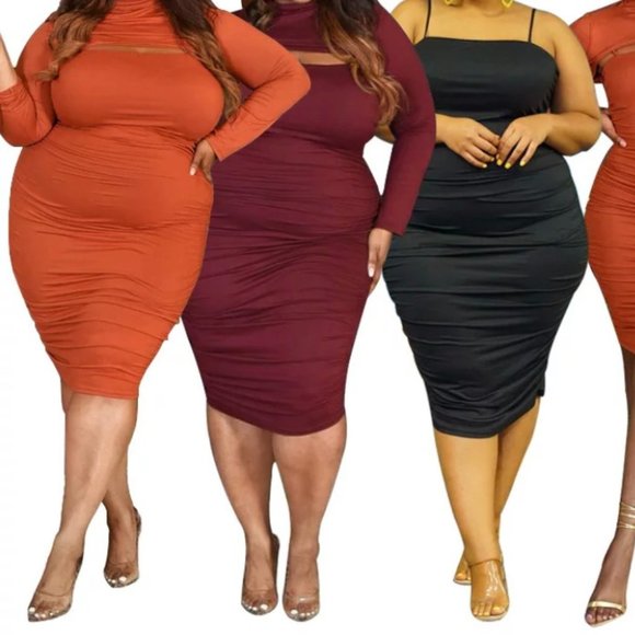 CURVE CLIQUE BODYCON DRESS - WINE RED - Picture 2 of 3